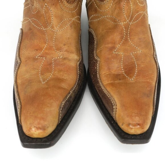 J.B. Dillon Distressed Leather Cowboy Boots Brown Cross Inlay JBW4001 Women's 7B - Picture 5 of 11